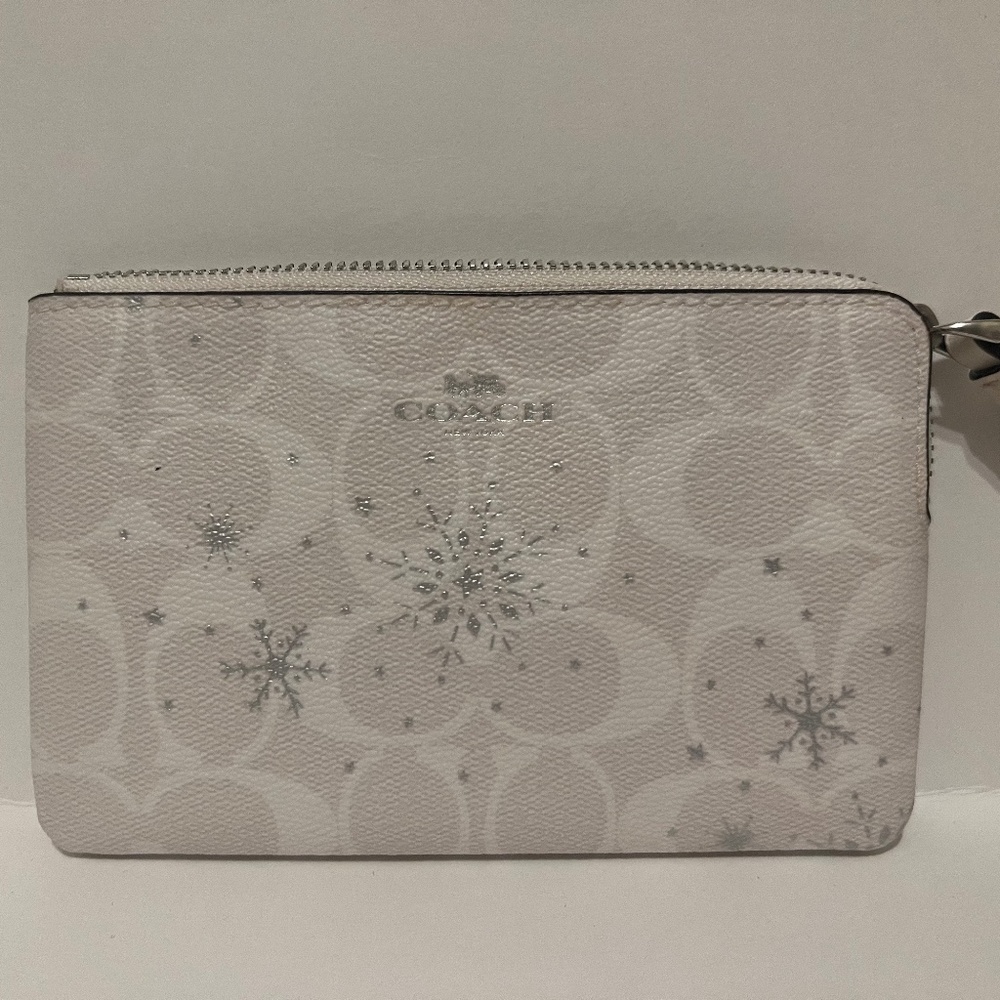 Coach White Snowflake Wristlet – Limited Edition Holiday Design –